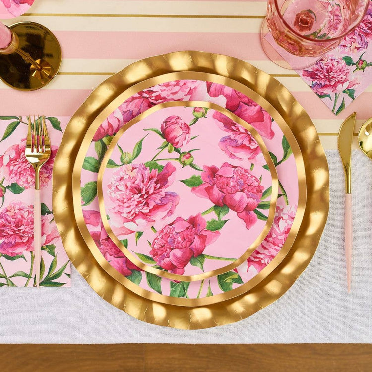 Pink Peonies Wavy Paper Dinner Plate (8pk)