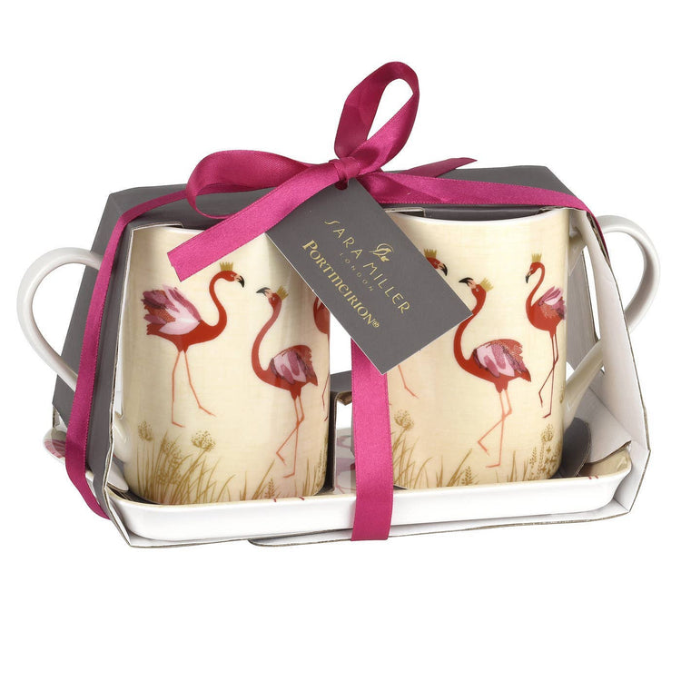 The Flamingo Collection Set of 2 Mugs and Tray
