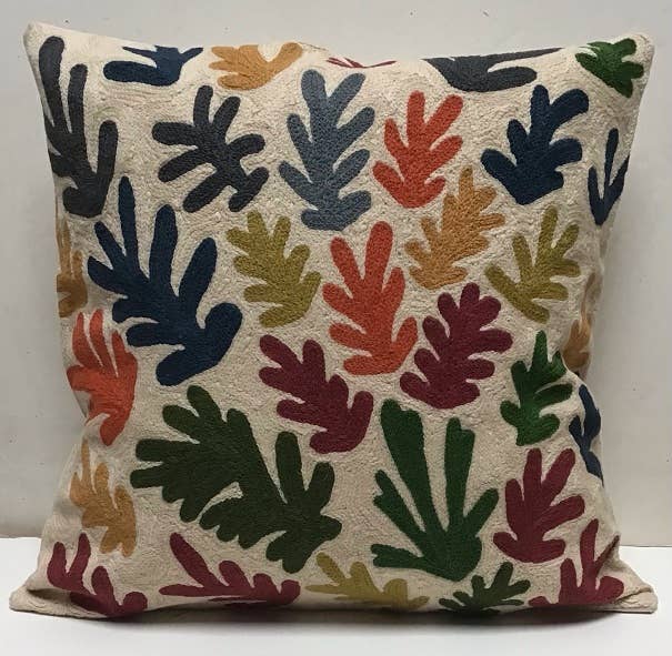 Artistic Matisse Leaves Chainstitch Pillow 18x18 with insert