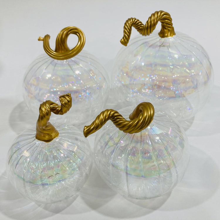 Large Blown Glass Pumpkin - Iridescent Clear