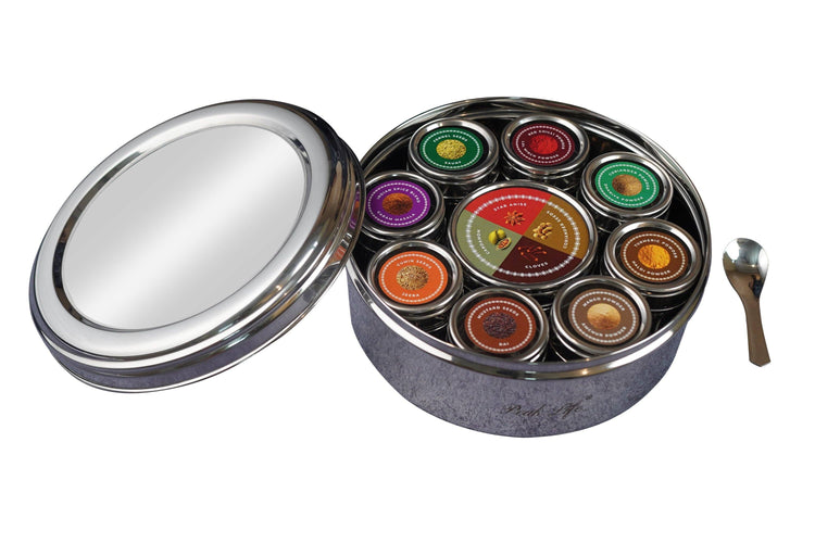 Spice Box Stainless Steel Container, includes 12 spices and labels