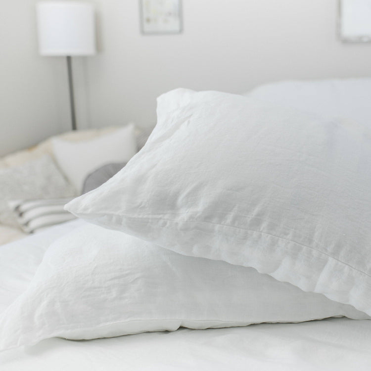 White Linen Pillowcases Queen Standard (Set of 2)