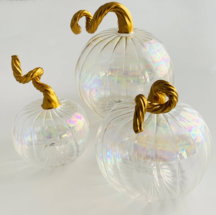 Large Blown Glass Pumpkin - Iridescent Clear