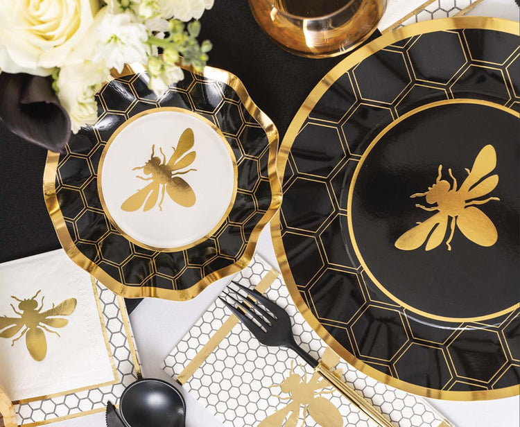 Black & Gold Bella Assorted Plastic Cutlery (24pc, Service for 8)