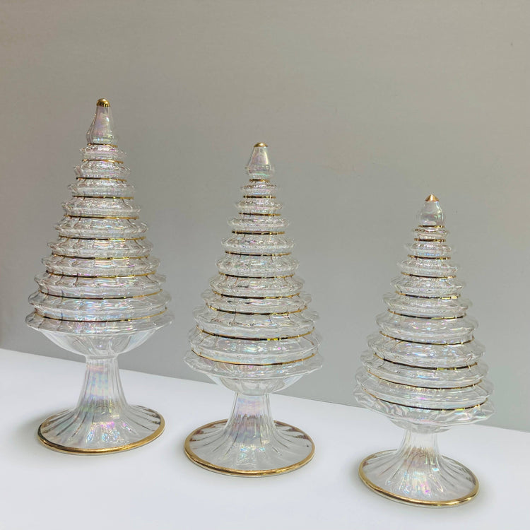 White Spruce Tall Blown Glass Tabletop Christmas Tree