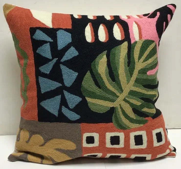 Artistic Matisse Leaves Chainstitch Pillow 18x18 with insert