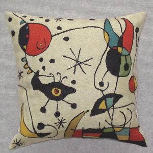 Modern Joan Miro Cream Chainstitch Pillow 18x18 with insert