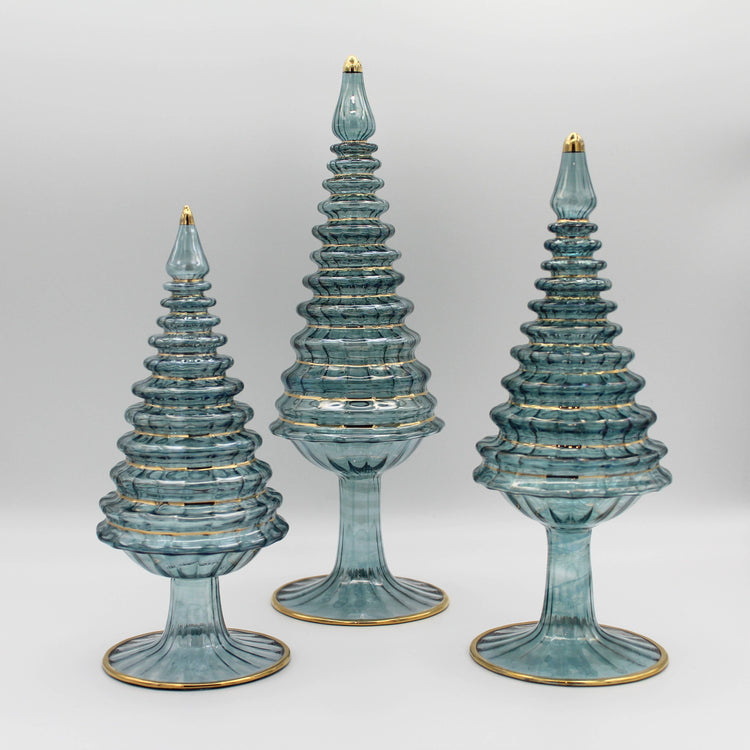 Blue Spruce Tall Blown Glass Tabletop Christmas Tree
