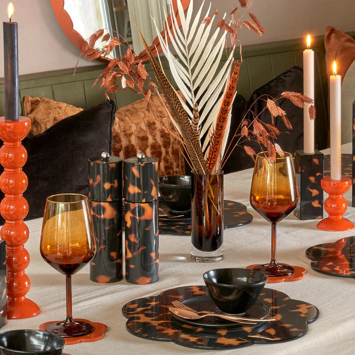 Faux Tortoiseshell Round Column Salt Or Pepper Mill tablescape.