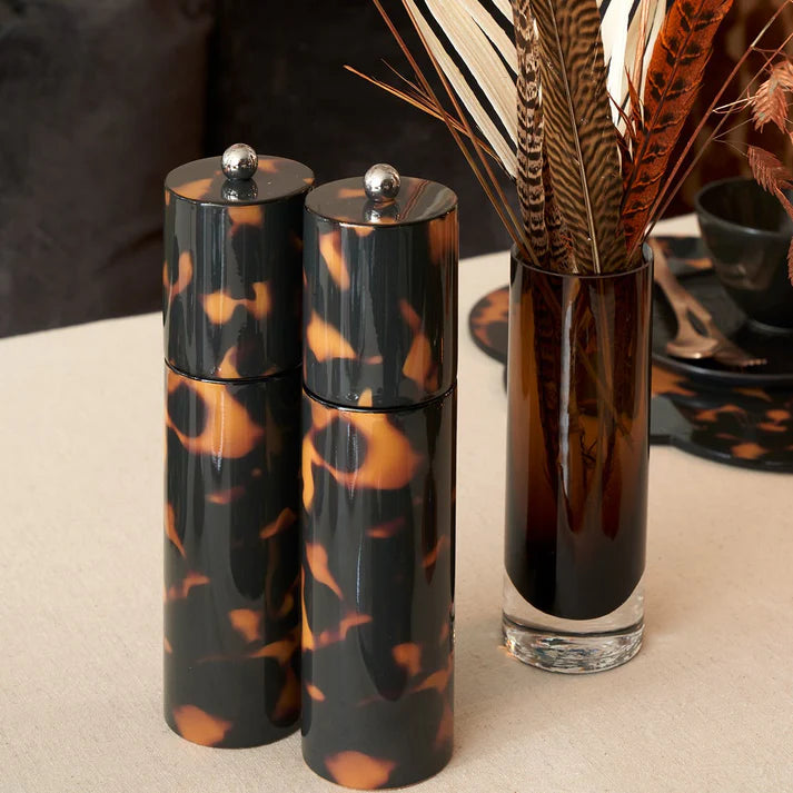 Faux Tortoiseshell Round Column Salt Or Pepper Mill two together.