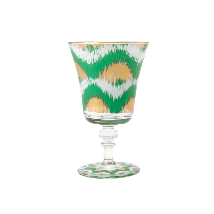 Glassware, green and gold wine glass 5"