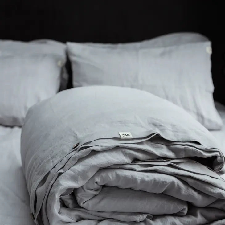 Modern Light Grey Linen Duvet Bedding Set King