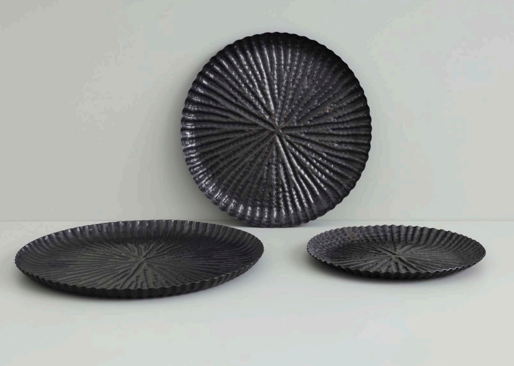 Platter, Memories Of Bundi, brass, with dark bronze finish 14"