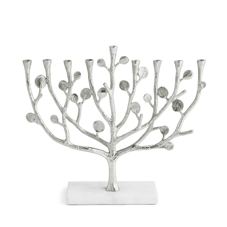 Botanical leaf silver menorah