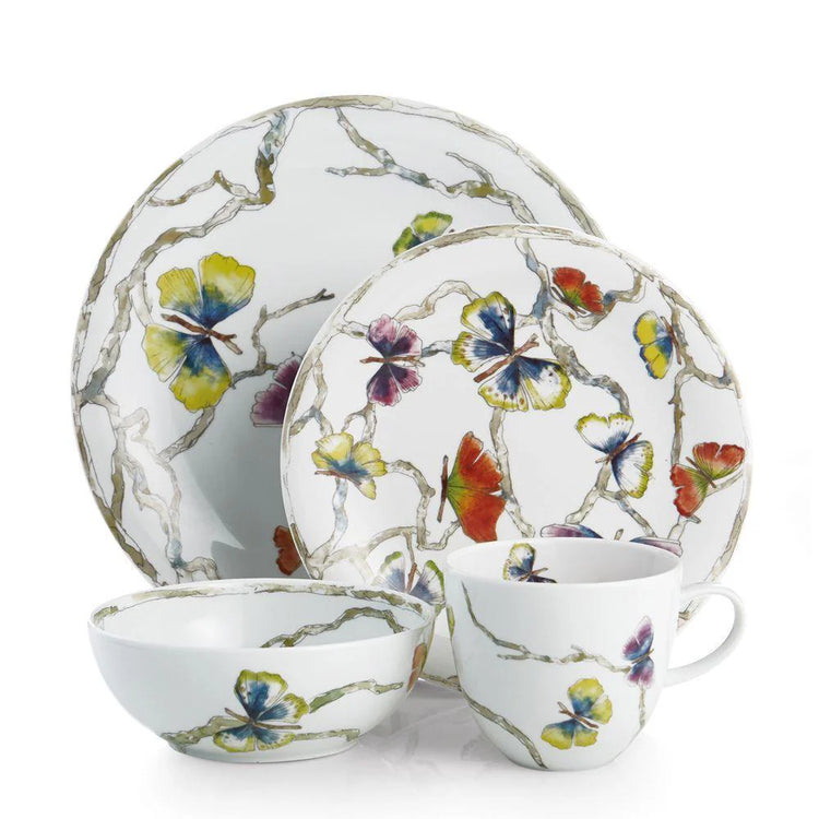 Michael Aram Butterfly Ginkgo dinnerware set, metal with ginkgo leaf watercolor design, for contemporary dining.