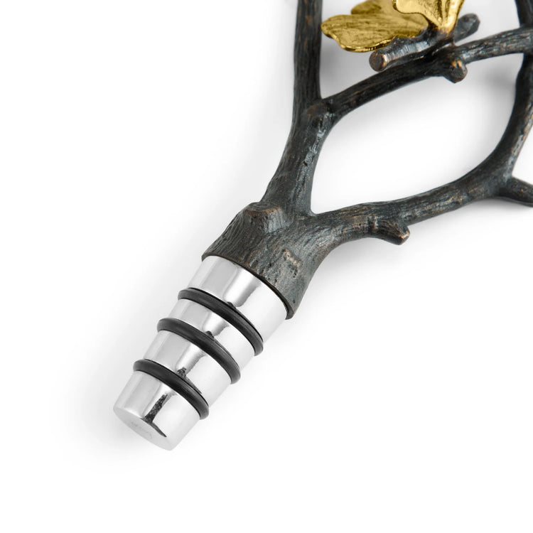 Michael Aram Butterfly Ginkgo wine stopper, metal with ginkgo leaf design, elegant wine barware accessory
