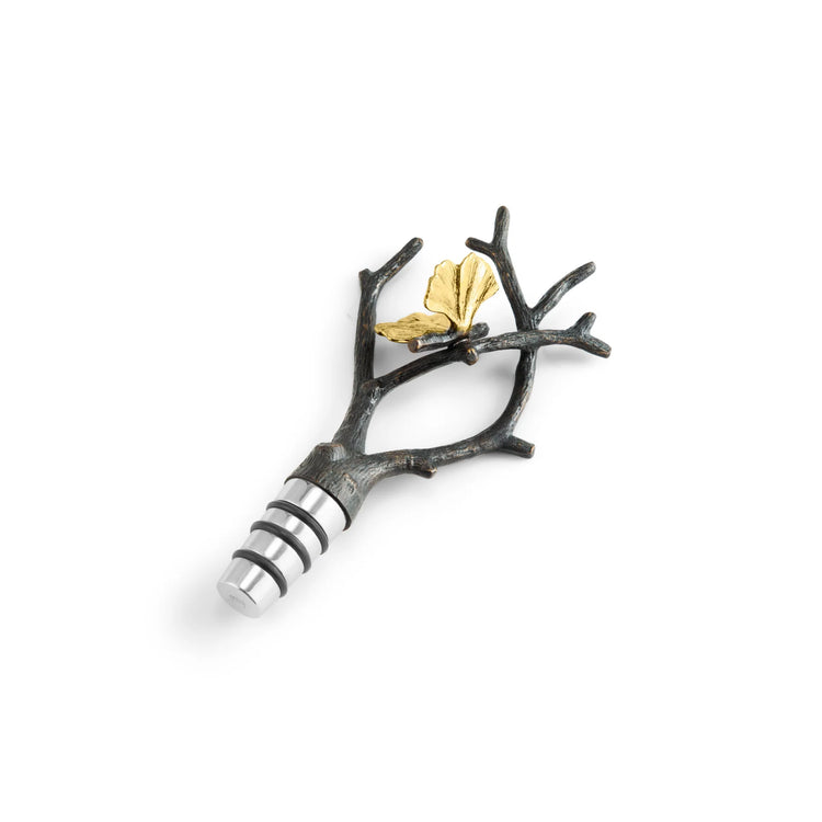 Michael Aram Butterfly Ginkgo wine stopper, metal with ginkgo leaf design, elegant wine barware accessory