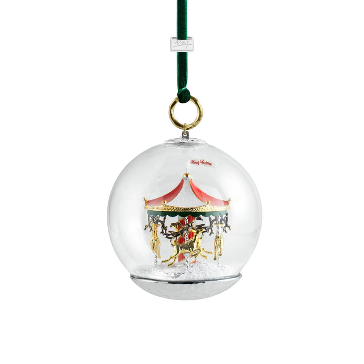 Michael Aram merry-go-round snow globe ornament, metal with festive design, for joyful decoration.