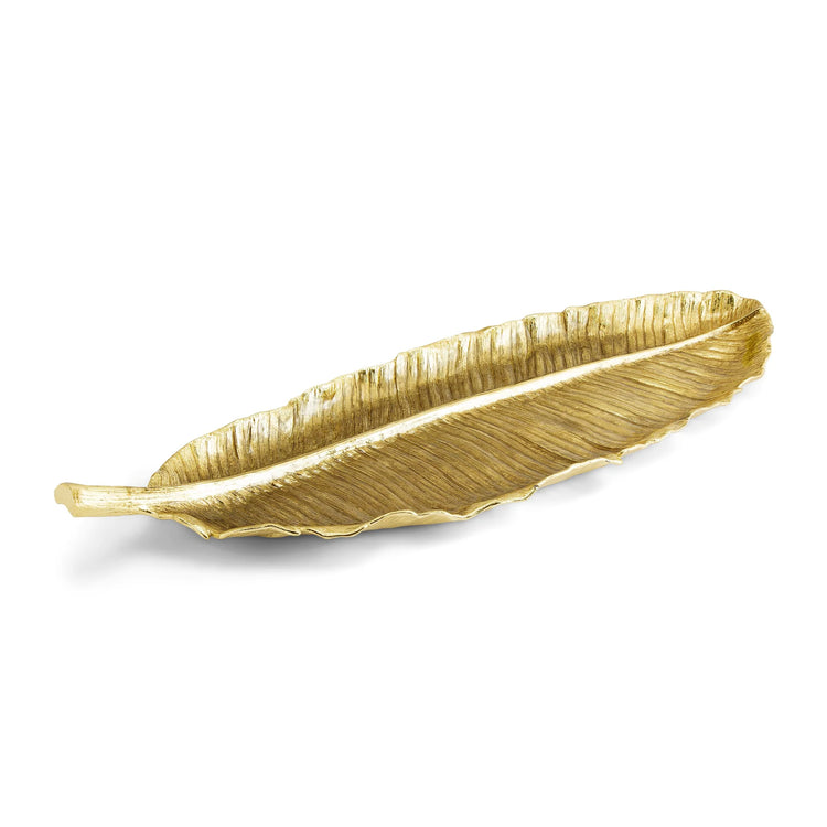 Michael Aram large banana platter, gold metal with banana leaf design, tropical serving piece