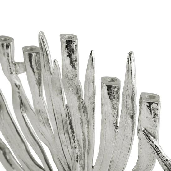 Michael Aram Palm menorah, silver metal with palm design, for modern Hanukkah decoration
