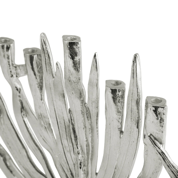 Michael Aram Palm menorah, silver metal with palm design, for modern Hanukkah decoration