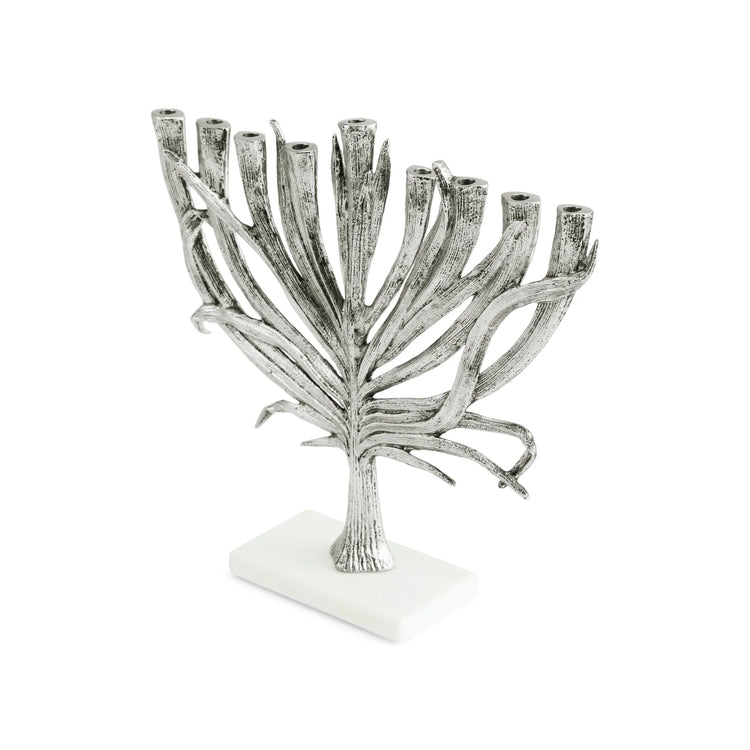 Michael Aram small nickel plate palm menorah, metal with palm design, a modern Hanukkah centerpiece