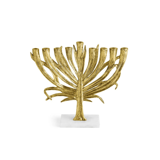 Michael Aram small gold palm menorah, metal with palm design, for elegant Hanukkah decoration