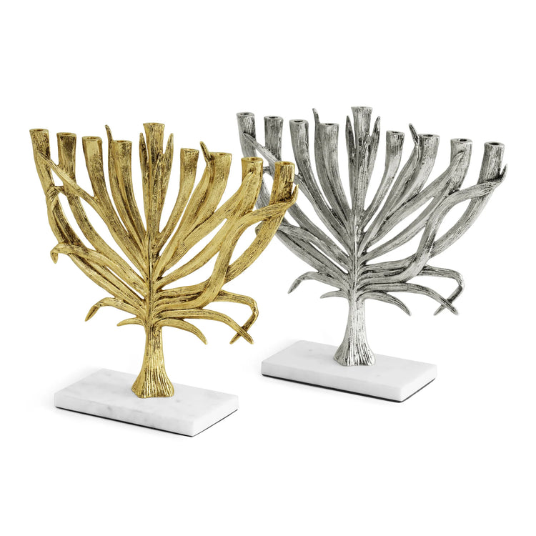 Michael Aram small gold palm menorah, metal with palm design, for elegant Hanukkah decoration