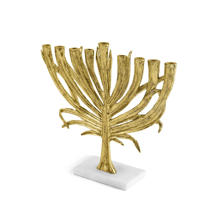 Michael Aram small gold palm menorah, metal with palm design, for elegant Hanukkah decoration