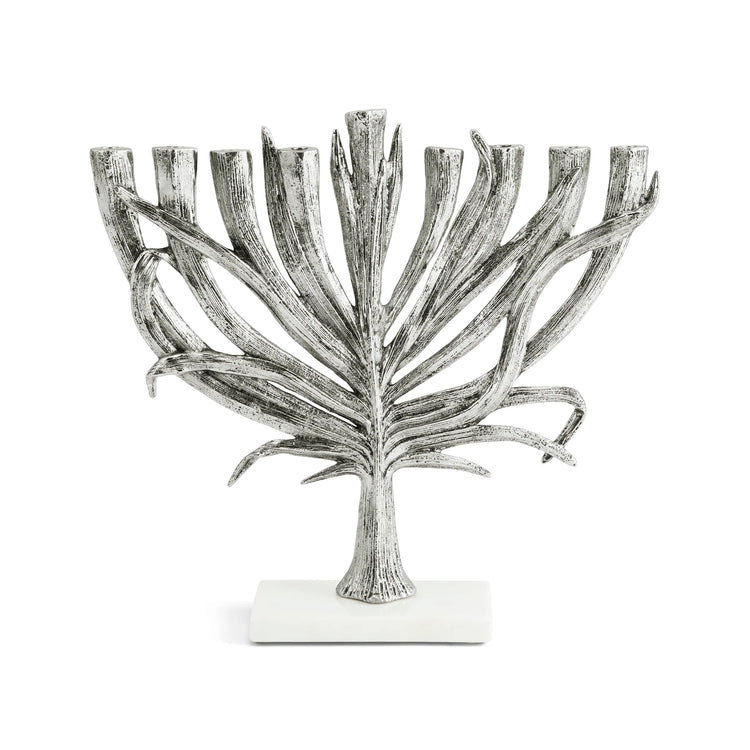 Michael Aram small nickel plate palm menorah, metal with palm design, a modern Hanukkah centerpiece