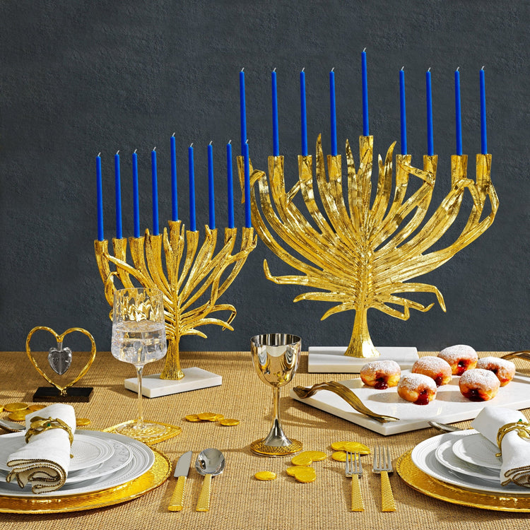 Michael Aram small nickel plate palm menorah, metal with palm design, a modern Hanukkah centerpiece