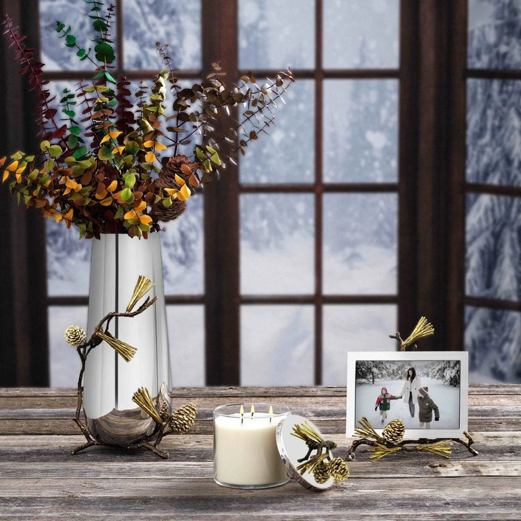 Michael Aram pine cone candle, metal holder with pine cone design, for rustic home décor
