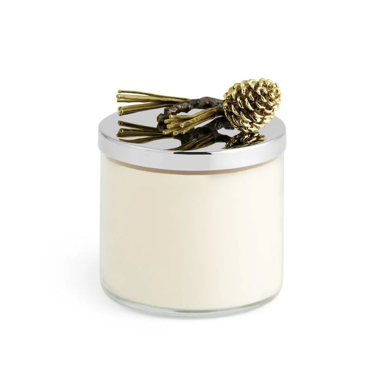 Michael Aram pine cone candle, metal holder with pine cone design, for rustic home décor