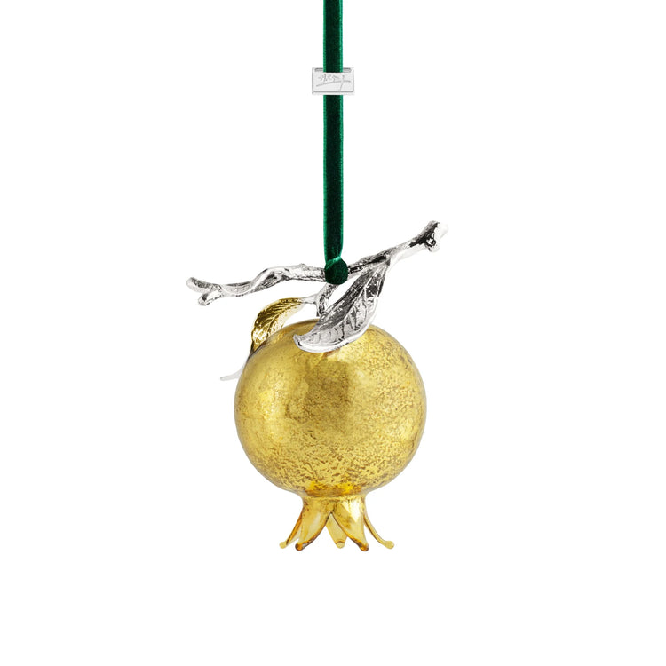 Michael Aram pomegranate glass ornament, gold, for luxe holiday decoration