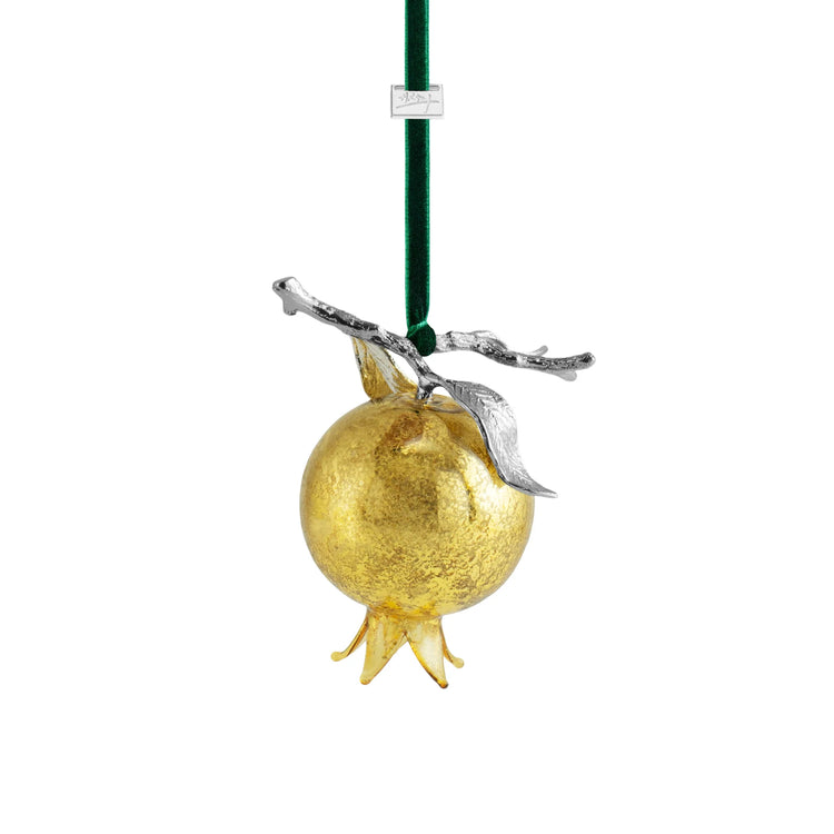 Michael Aram pomegranate glass ornament, gold, for luxe holiday decoration