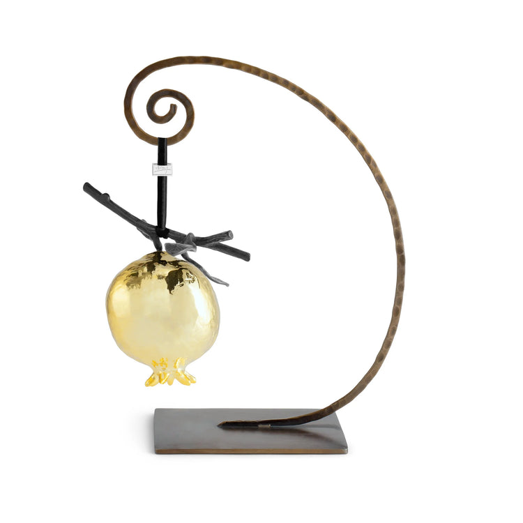 Michael Aram pomegranate ornament, gold with black stem, for luxe holiday decoration