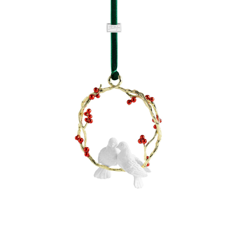 Michael Aram turtle doves ornament, metal with elegant design, for sophisticated decoration.