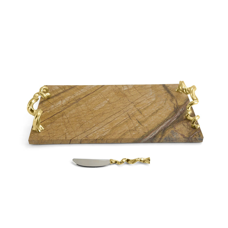 Michael Aram Vine extra large cheese board with knife, metal with vine design, rustic serving set