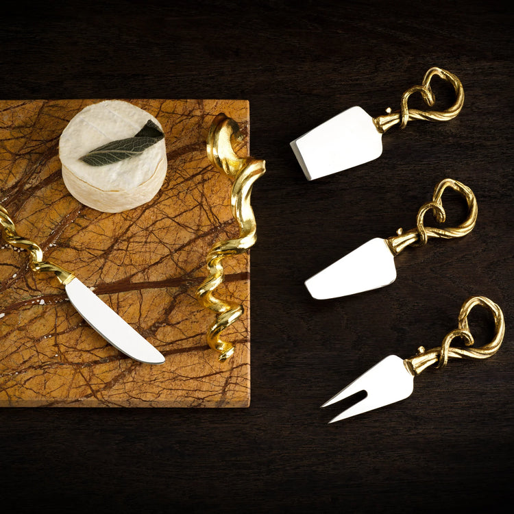 Michael Aram Vine extra large cheese board with knife, metal with vine design, rustic serving set