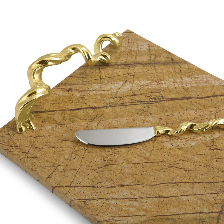 Michael Aram Vine extra large cheese board with knife, metal with vine design, rustic serving set