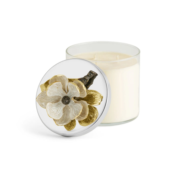 Michael Aram vintage bloom candle, metal holder with vintage floral design, for nostalgic home decor.
