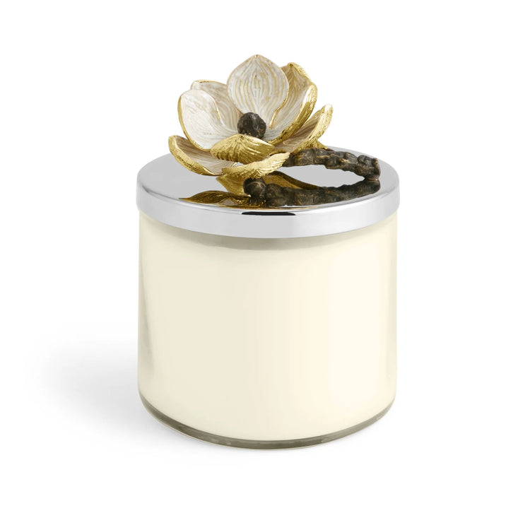 Michael Aram vintage bloom candle, metal holder with vintage floral design, for nostalgic home decor.