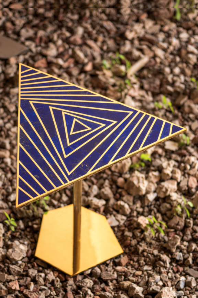 Cocktail Table, Pythagoras Triangle, Brass with Lapis Lazuli Inlay