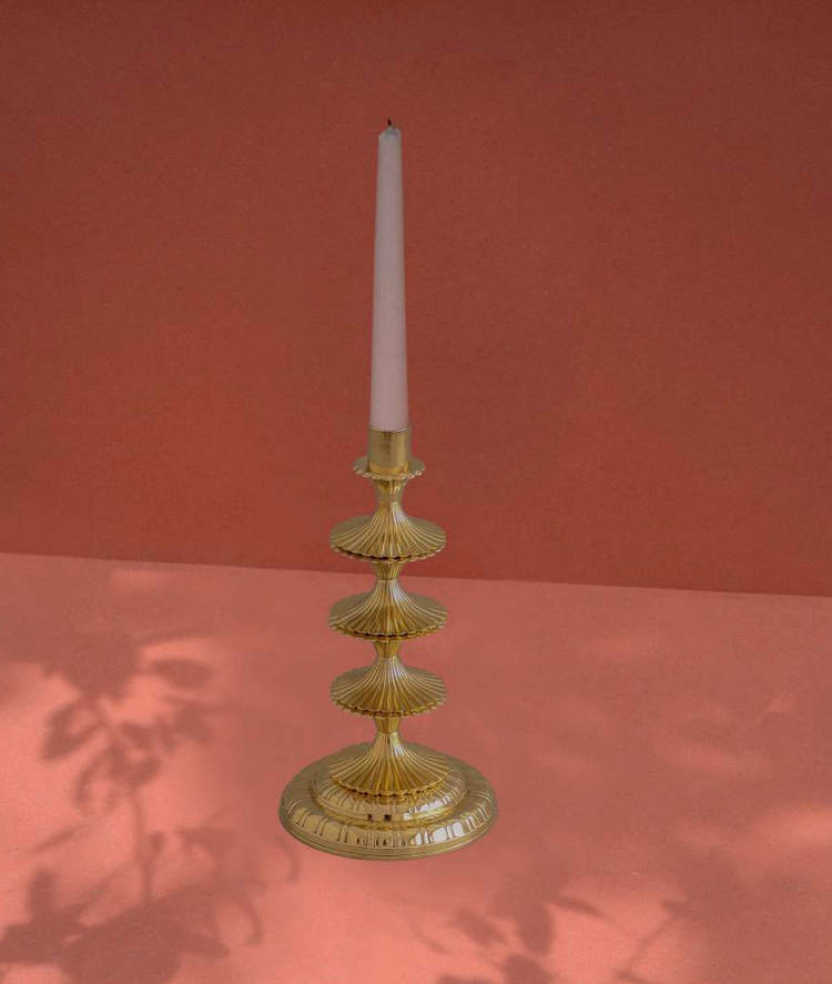 Candleabra Sculpture, Rambagh, brass 5 Dia X 7.75 H