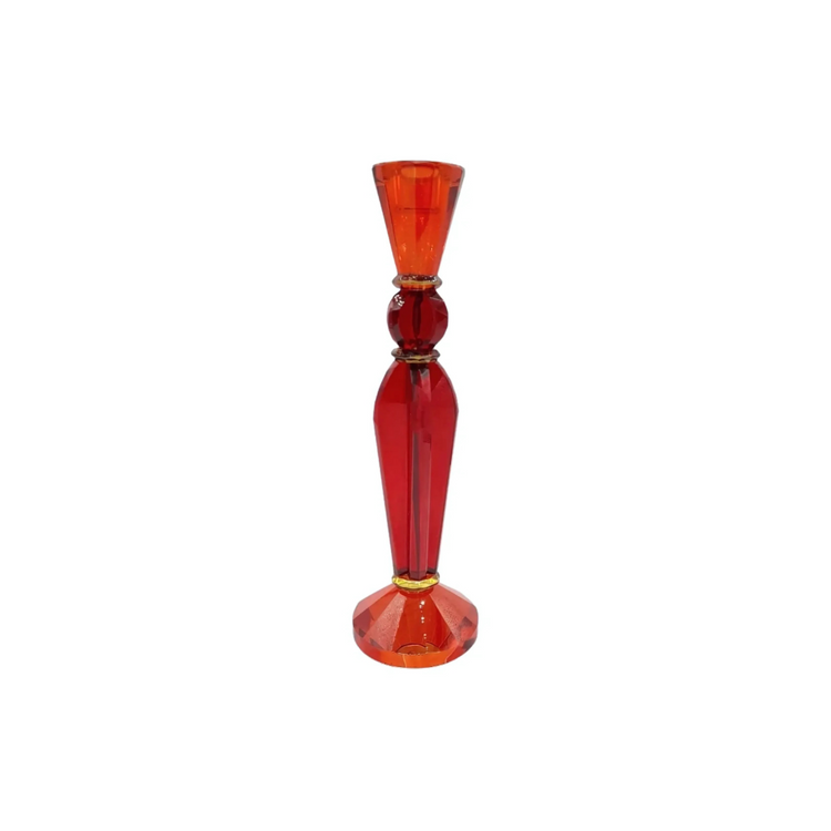 Crystal candleholder 11" Red. Showing 1980s pop era. Modern, striking, art deco style