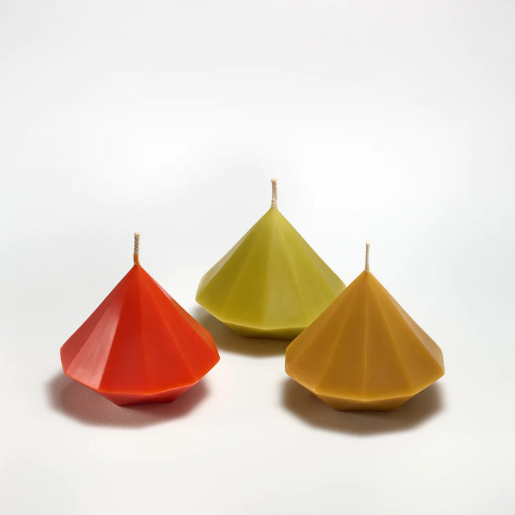 Beeswax Ruby Gemstone Shape Candle, Burnt Amber 4"