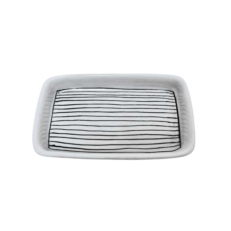 Pottery Soap Dish Striped Black