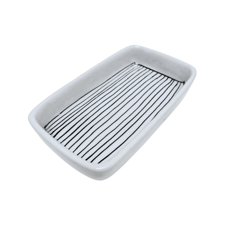 Pottery Soap Dish Striped Black