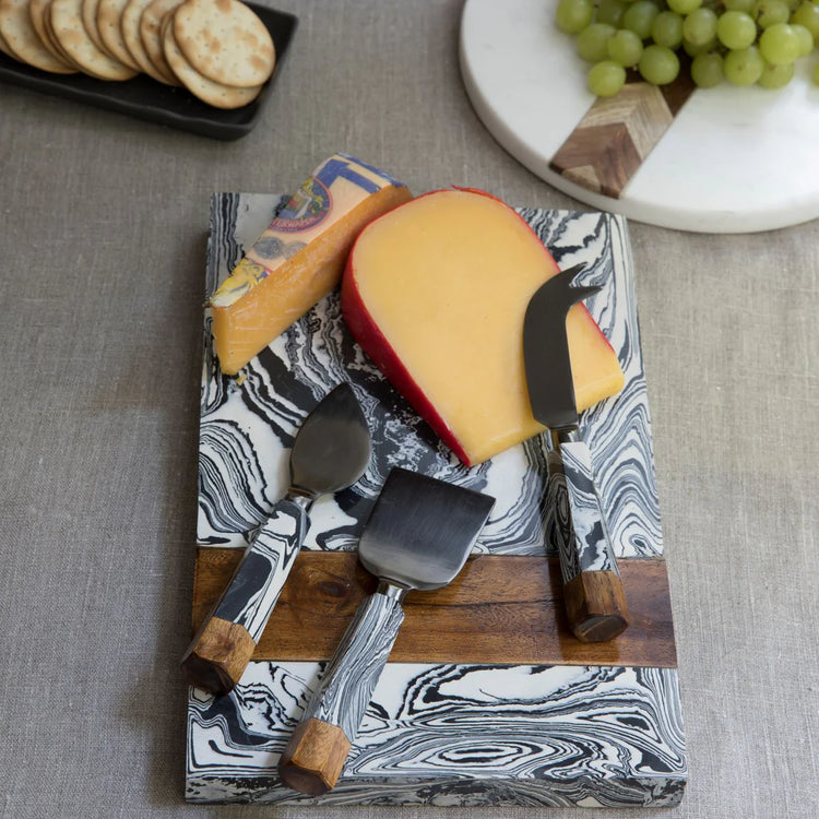 Zebra Marble & Wood Serving Board