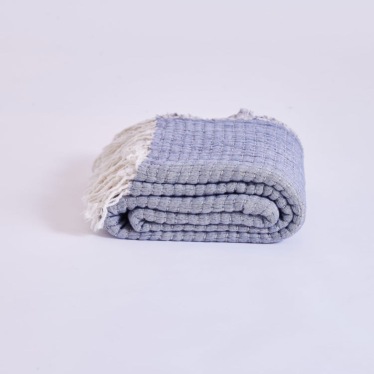 Handmade Throw Linen, Kantha Dark Blue